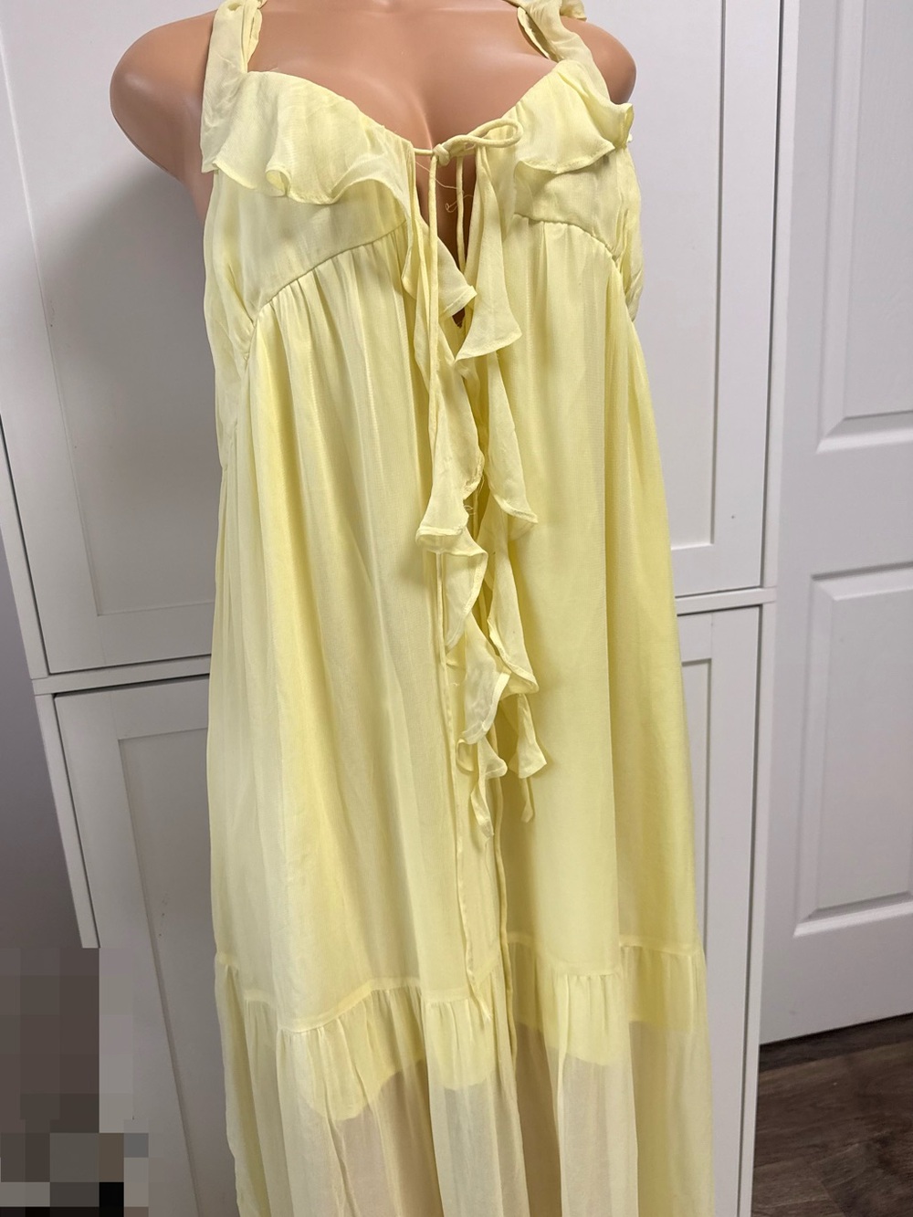 ASOS design Light Yellow Ruffle Tie-Front Maxi Dress